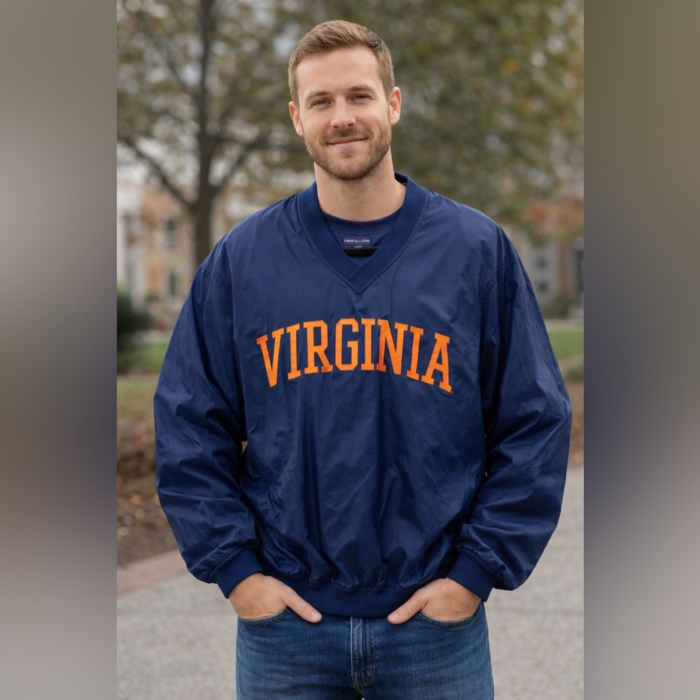 Virginia Cavaliers VTG Fruit Of The Loom Pullover Windbreaker Jacket Men XL Blue